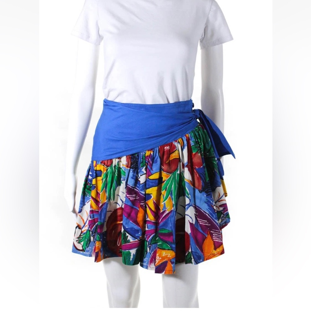 Vintage Escada Blue and Red Mini Wrap Cotton Skort